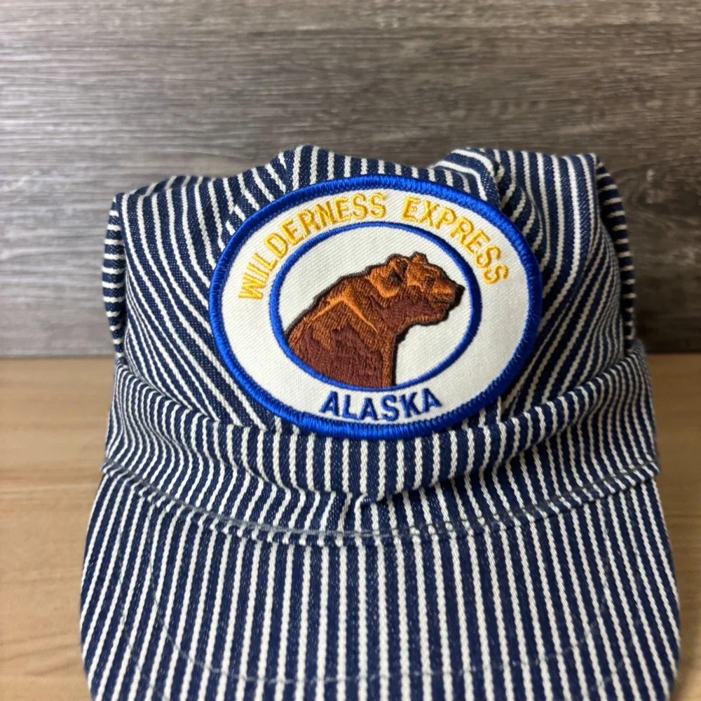 Train Conductor Hat Snap Back Kids Blue Hickory Stripe Wilderness Express Alaska